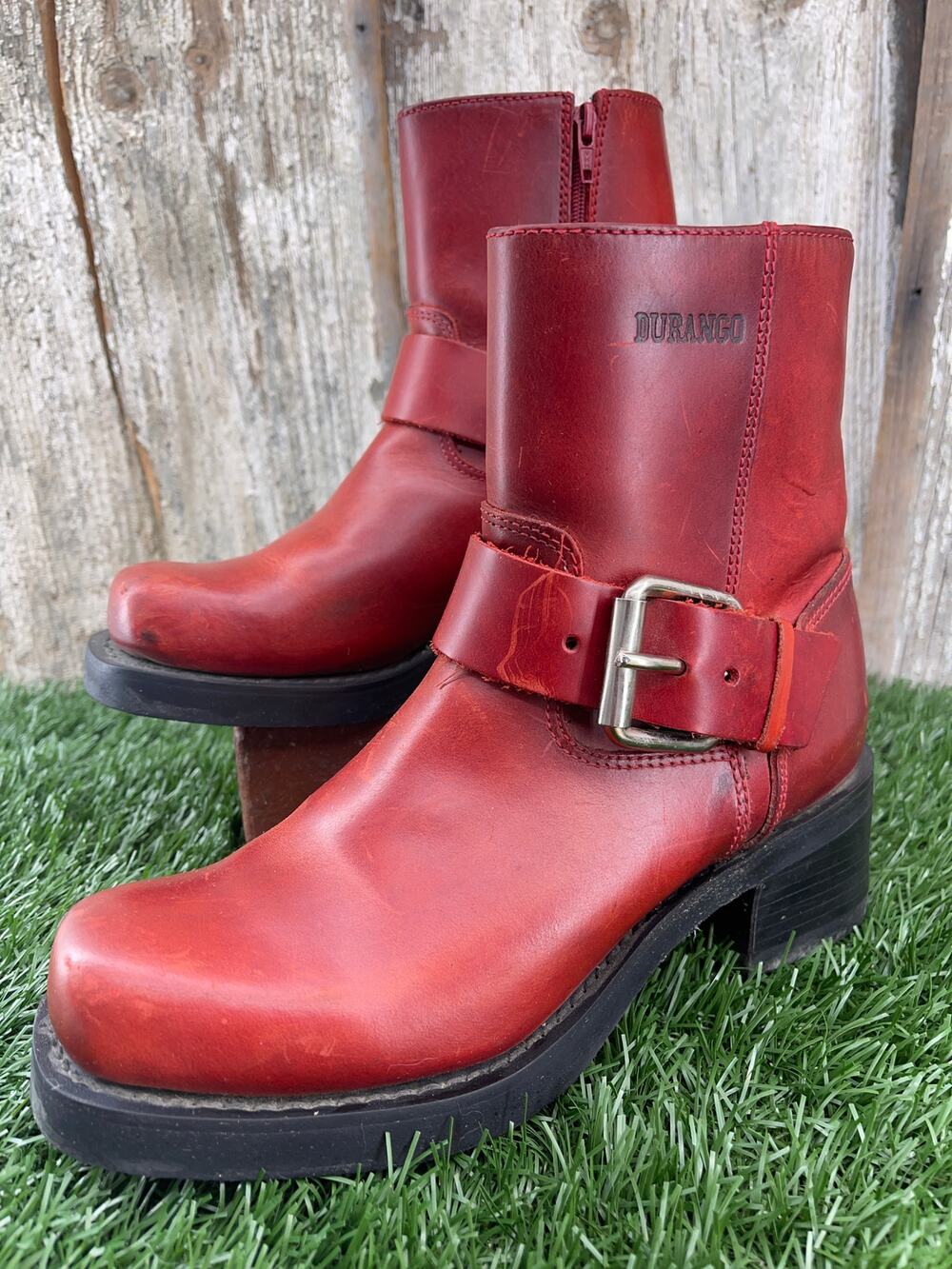 RARE Durango Short Antiqued Red Leather Moto Harness Boots Women's 6.5